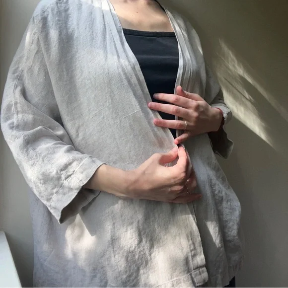linenfox 100% linen kimono jacket - Picture 3 of 12